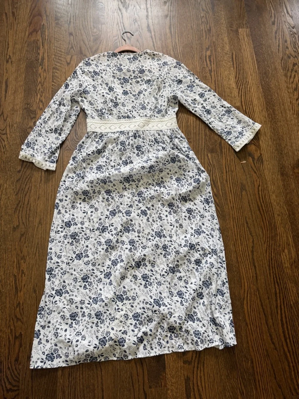 White and Navy Floral Swim Cover with Lace Trim